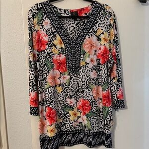 Jessica McClintock Floral and Animal Print Blouse